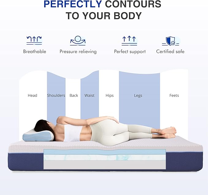 10 Inch Queen Size Mattress, Gel Cooling Memory Foam Mattress in A Box, Medium Firm Feel for Back Pain Relief, CertiPUR US Certified
