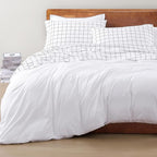 LANE LINEN 100% Organic Cotton Sheets RV Queen, 4-Piece Bed Sheets Short Queen Size Cotton, Luxury Sheets, Percale Weave,Breathable Bed Sheets RV Queen Size Deep Pockets Fits Upto 15" - Windowpane