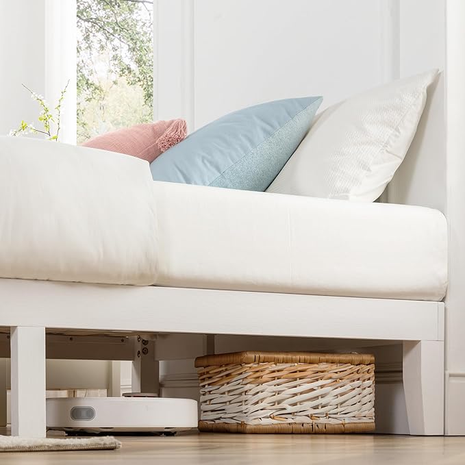 Mellow Naturalista Classic 12 Inch Solid Wood Platform Bed with Wooden Slats, Twin XL, White