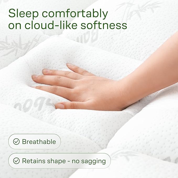 Ultra Soft California King Size Mattress Topper - Viscose Made from Bamboo Pillow Top Mattress Pad for Back Pain Relief - Naturally Cooling for Hot Sleepers, White