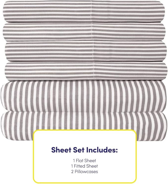 Twin Size Bed Sheets - 4 Piece 1500 Supreme Collection Fine Brushed Microfiber Deep Pocket Twin Sheet Set Bedding - 1 EXTRA PILLOW CASES, GREAT VALUE, Twin, Classic Stripe Gray