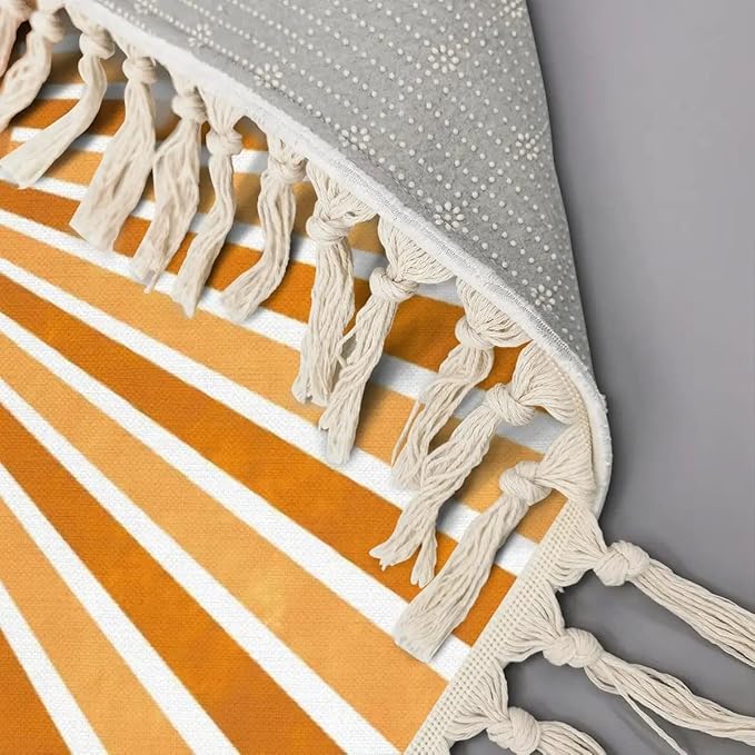 Boho Rug Scandinavian Nursery Rainbow Sun Print for Playroom with Neutral Area Carpet Non-Slip Throw Rugs Mat Pad Minimalist Home Decor for Living Room Bedroom Entryway Dining Room Office 4'x6'