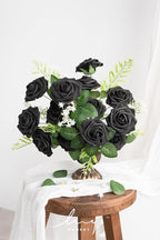 Ling's moment Artificial Flowers 25Pcs Black Roses Decor w/Stems,3" Real Touch DIY Foam Floral for Wedding Bouquet/Centerpieces, Outdoors Party Backdrop, Room/Table, and Garden/Pot Decorations