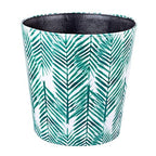 Paper Wastebasket Without Lid PU Leather Round Decorative Trash Bin Garbage Can Dustbin for Hotel Dormitory Kitchen Bedroom Bathroom Office Green Leaves