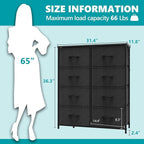 OLIXIS Dresser for Bedroom,8 Storage Fabric Drawers, Metal Frame and Wooden Top, Tall Storage Drawer Dresser for Closet with Easy Pull Handles for Living Room, Entryway, Small Space Black