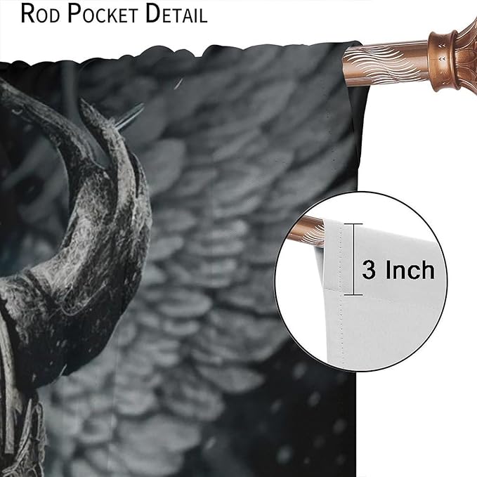 Fantasy Norse Viking Curtains for Bedroom - Cool Gothic Vintage Vikings Mystical Symbol Eagle Window Drapes,Energy Saving Thermal Insulated Rod Pocket Bedroom Blackout Curtains 2 Panels 63L x 27.5W