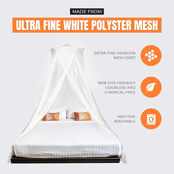 MEKKAPRO Extra-Large King Mosquito Bed Net, Made for King Queen and Twin, Bed Mosquito Netting | Bed Canopy Curtains, White Mosquito Netting
