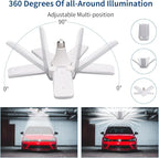LED Garage Lights 2 Pack, The New 100W Deformable LED Shop Lights with 5 Adjustable Panels, E26/E27 LED Ceiling Light, 10000LM 6500K Hight Bay Light for Basement Warehouse Workshop