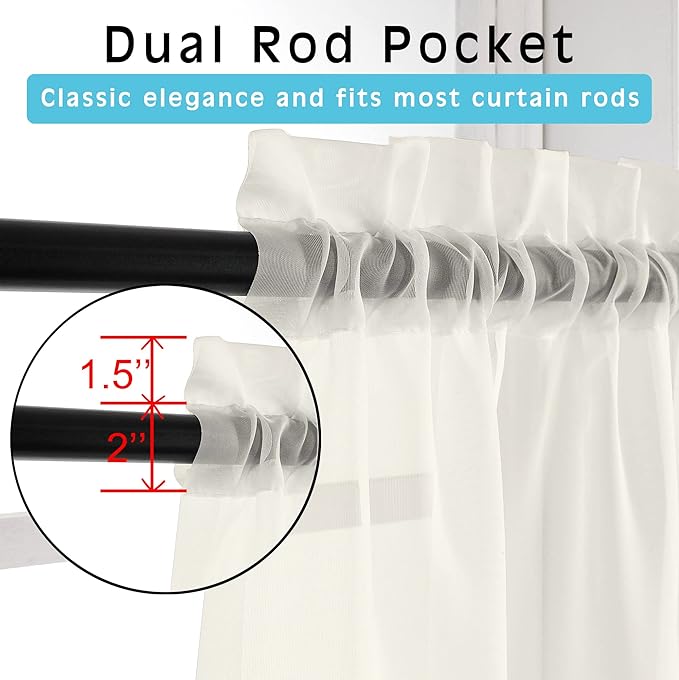 OWENIE Short Sheer Curtains 36 Inches 2 Panels Set - Kitchen Tiers Valances Curtains Light Filter Rod Pocket Voile Cafe Curtains for Kitchen Bathroom Small Half Window, 42 in W x 36 in L, Ivory