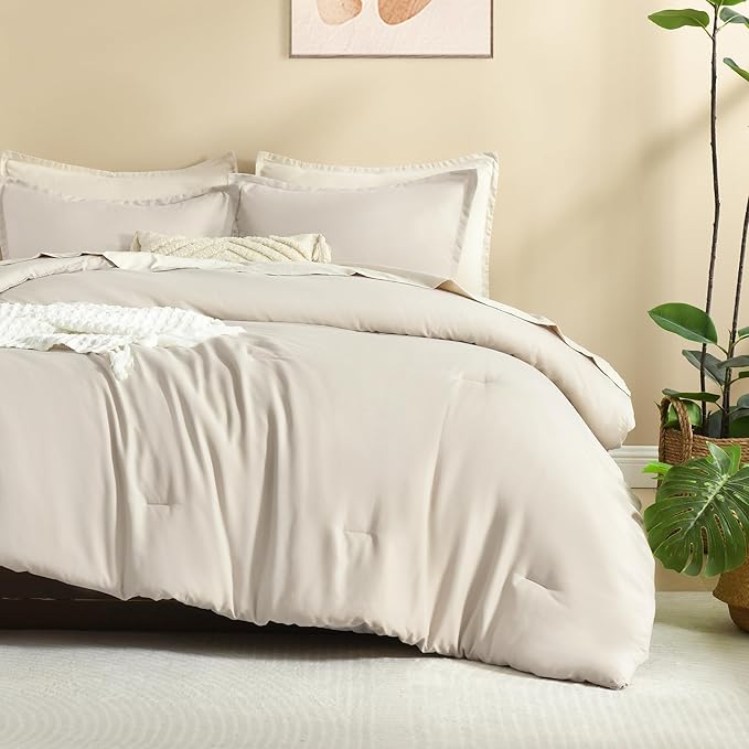 Litanika Comforters Tannish Grey California King Size, 3 Pieces Lightweight Solid Bedding Set & Collections, All Season Fluffy Bed Set (104x96In Comforter & 2 Pillowcases)