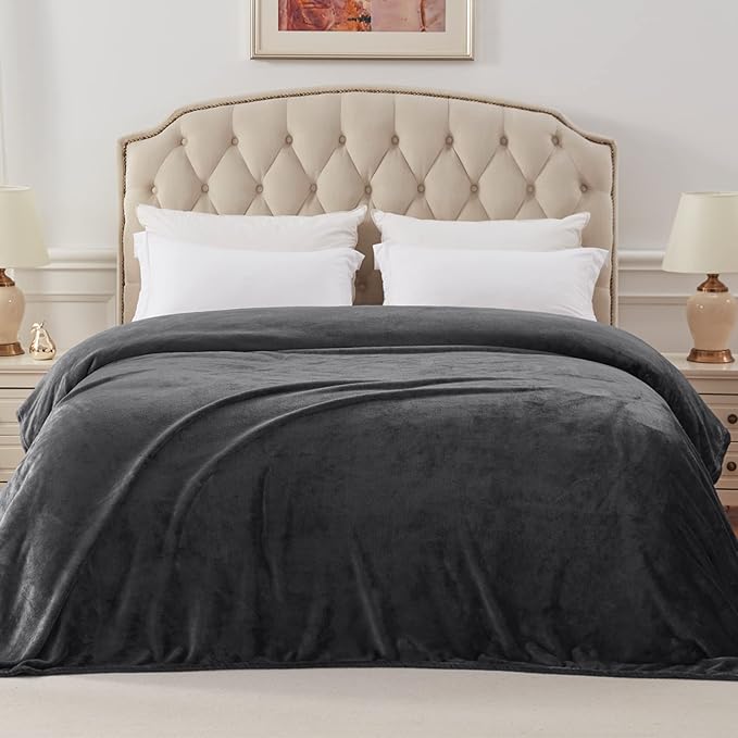 Exclusivo Mezcla Fleece Blanket Twin Size for Bed, Super Soft and Warm, All Season Use, Cozy, Plush, Lightweight, 90x66 Inches, Dark Grey