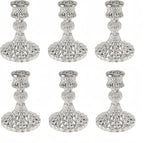Glass Candlestick Holder,Striped Taper Candle Holders,Set of 6 Candle Stand for Table Centerpieces, Home Decor,Weddings,Festival and Parties (Silver Diamond)