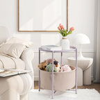 danpinera Round Side Table with Fabric Storage Basket, Metal Side Table Small Bedside Nightstand with Removable Tray Top for Living Room, Bedroom, Nursery, Laundry, Light Violet