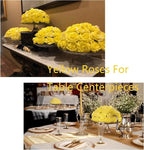 Yellow Artificial Flowers Fake Roses 50 PCS with Stem, Flower Heads Fake Rose for Crafts Bouquets for DIY Wedding Decorations Centerpieces Arrangements Party Home Garden Decor