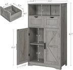 WEENFON Bathroom Cabinet, Storage Cabinet with 2 Adjustable Drawers & 2 Barn Doors, Standing Cupboard with 2 Shelf, Floor Cabinet for Living Room, Home Office, Kitchen, Grey