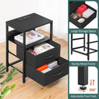 Yoobure Nightstand with Charging Station, Small Night Stand with Fabric Drawers and Storage Shelf for Bedrooms, Nightstands for Small Spaces, Bedside Table with USB Ports & Outlets Bed Side Table