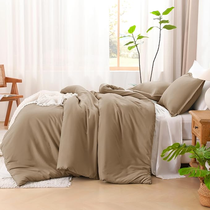 Litanika Comforters Taupe Oversized King Size, 3 Pieces Lightweight Solid Bedding Set & Collections, All Season Fluffy Bed Set (120x98In Comforter & 2 Pillowcases)