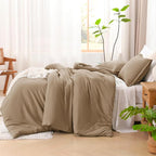 Litanika Comforters Taupe Super King Size, 3 Pieces Lightweight Solid Bedding Set & Collections, All Season Fluffy Bed Set (120x120In Comforter & 2 Pillowcases)