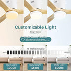 Sofucor Ceiling Fan with Lights-52 Inch Flush Mount Ceiling Fan with Light and Remote Control, Low Profile Wood Blades Modern Outdoor Ceiling Fans for Bedroom/Farmhouse/Patio/Indoor, Quiet DC Motor