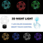AZIMOM 3D Illusion Lamp Soccer Decor Night Light 7 Colors Changing Led Night Light for Kids Smart Touch Optical Illusion Bedside Lamps Bedroom Home Decoration Boys & Girls Women Birthday Gifts