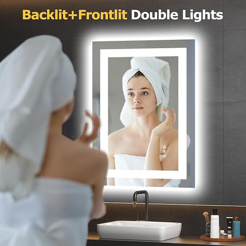 28X20 LED Bathroom Mirror with Lights, Anti-Fog, Dimmable, Backlit + Front Lit, Smart Bathroom Vanity Mirror, Memory Function, Shatterproof, Tempered Glass (Horizontal/Vertical)