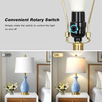 24″ Light Blue Ceramic Table Lamps Set of 2, Modern Classic Bedside Lamps for Bedroom Nightstand, Small Table Lamp for Living Room Side Table (2 LED Bulbs Included)