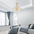 WUZUPS Crystal Chandelier 10-Light Pendant Ceiling Light Modern Lighting Fixture for Dining Room Hallway Bedroom Kitchen Bathroom, H 27.6" x W 22.8", E12 Base, Gold