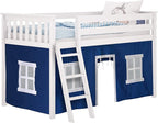Max & Lily Underbed Privacy Curtain for Low Bunk/Loft Bed, 2 Panel Play Curtain Set - Hot Blue/White Cotton