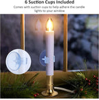 6-Pack Dusk to Dawn Electric Christmas Window Candle Lights with Shatterproof Plastic LED Bulbs, Plug-in Corded Window Candle Lamps, Auto On/Off Light Sensor, 6 Suction Cups Included, Warm White