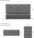 Vänt Upholstered Wall Panels - Queen/Full Size Wall Mounted Headboards - Micro Suede Grey - Set of 4 Panels (Each Individual Panel 30"x11.5")