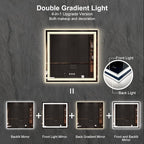 LED Mirror for Bathroom, 36x36 Inch, 3 Colors Dimmable CRI>90 Double Lights, Enhanced Anti-Fog, Hanging Plate Wall Mount Lighted Vanity Mirror