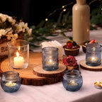 DARJEN 12Pcs Blue Votive Candle Holders - Votive Candle Holders Bulk, Glass Candle Holder for Party Decoration, Tea Lights Candle Holders for Wedding