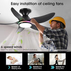 Ceiling Fans with Lights Remote/APP Control, 38" Low Profile Ceiling Fans with Dimmable White Colors+ RGB Ring Lights, 6 Speeds 5 Reversible Blades for Kids Room Bedroom Living Room, Black