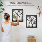 Black Metal Wall Candle Holder Set of 2, Minimalist Rustic Aesthetics Wall Art Decor for Living Room Bedroom Bathroom (11.8 x 13 in)