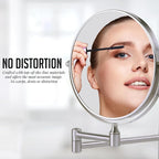 OVENTE 7" Wall Mounted Makeup Mirror with 1X/10X Magnification, Double Sided Magnifying Round Bathroom Vanity Mirror, 360° Swivel Design, Extendable and Folding Arm, Nickel Brushed MNLFW70BR1X10X