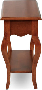 Leick Home Side Table, One Drawer, French Cabriole Leg, Shelf, Solid Poplar, Brown Cherry Finish, 12.5 in W x 23.5 in D x 24 in H, 9018-BR