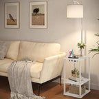 SUNMORY Floor Lamp with Table, End Table for Living Room with Lamp, Shelves Side Table with Charging Station(USB & AC Port), 3 Color Temperature LED Bulb, Modern Nightstand Lamp for Bedroom, Office