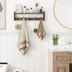 Homode Coat Rack with Wall Mount, 24 Inch Long Entryway Wall Shelf with Hooks, Wood Hanger with Storage Shelf for Bathroom, Hallway, Rustic Brown Black