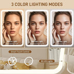 Rechargeable Trifold Makeup Mirror with Lights, 1X/3X/5X Magnification, Cordless 3-Color LED Vanity Mirror for Travel & Desk, Up to 20H Use, Ideal Gift for Women & Teens - Pink