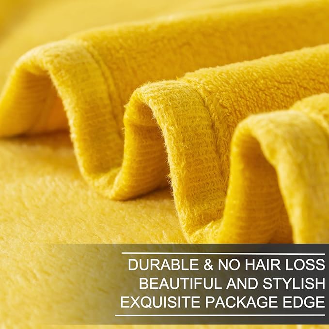 Fleece Blankets for All Season - Premium Lightweight Anti-Static Throw for King Size Bed Extra Soft Brush Fabric Warm Sofa Thermal Blanket 90" x 108"(Yellow)