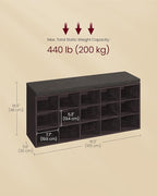 VASAGLE CUSTOS Collection - Shoe Bench, Storage Bench with Padded Seat, Entryway Bench with 15 Compartments, for Bedroom, 11.8 x 41.3 x 18.9 Inches, Espresso Brown and Chestnut Brown ULHS15BR