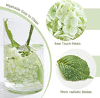 Waipfaru 4Pcs Real Touch Hydrangea Artificial Flowers, Green & White Fake Hydrangea Flowers, 21" Lifelike Latex Faux Hydrangea Flowers for Wedding Bouquet Home Decor Centerpieces