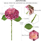 Magenta Pink Hydrangea Artificial Flowers, 4Pcs 21” Latex Real Touch Flowers, Full Faux Silk Flowers Fake Artificial Hydrangeas with Stems for Bouquet Table Centerpieces Wedding Baby Showers