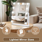 Vanity Mirror with Lights, 13'' x 11'' Lighted Makeup Mirror for Desk, Hollywood Mirror with 12 Dimmable Bulbs, 3 Color Modes, Smart Touch Control, 360°Rotation