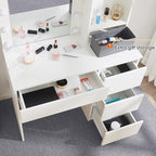 Vabches Makeup Vanity with Lights, 37inch Vanity Desk, 4 Large Drawers Dresser with Lighted Mirror, 3 Lighting Modes Brightness Adjustable, White