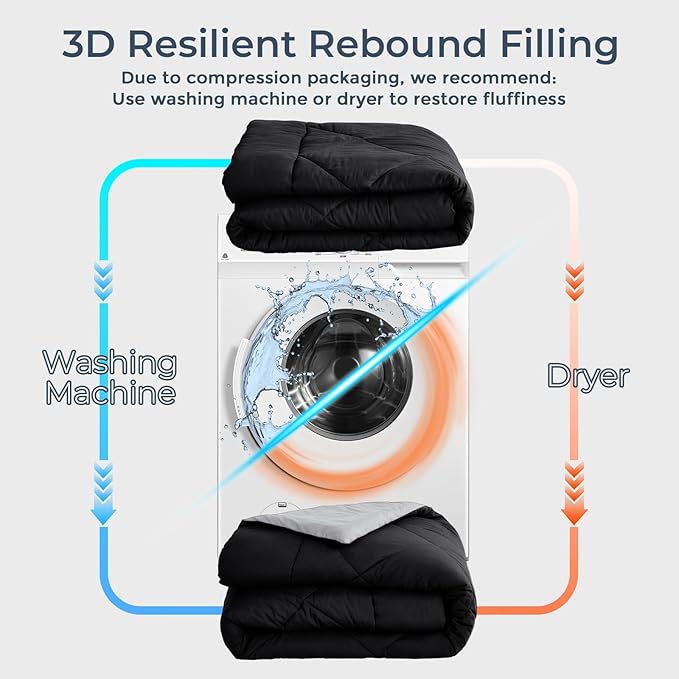 HEVUMYI 120x98 Oversized King Comforter Set - 7-Piece All Season Bed in a Bag Oversized King, Ultra Soft Bedding Set with 120 x 98 Comforter, Flat Sheet, Fitted Sheet, Pillowcases, Black & Light Grey