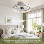 Ceiling Fans with Lights, 360° Rotating Ceiling Fan with Lights and Remote, 6 Wind Speeds Smart Flush Mount Ceiling Fan for Bedroom, Dining Room and Kitchen 20"