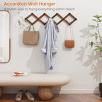 Homode Vintage Wood Expandable Peg Rack- Multi-Purpose Accordion Wall Hangers with 13 Hooks for Hats, Coat, Mugs, Scarf, Jewelry Storage