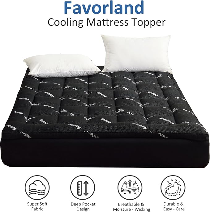 Favorland Mattress Topper Full Size - Cooling Extra Thick Breathable Viscose Made from Bamboo Mattress pad - Soft Quilted Fitted Mattress Cover with 900 GSM Down Alternative Fill (8-21”Deep Pocket)