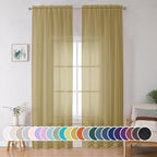 OWENIE Gold Sheer Curtain 96 Inch Long 2 Panels Set, Light Filtering Clear Rod Pocket Soft Sheer Curtain 95 for Bedroom/Living Room, 2Pcs, Each 42" W x 96" L,Gold